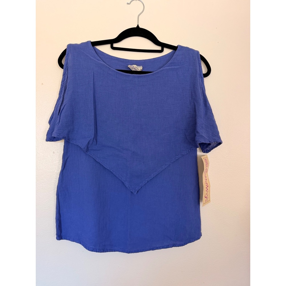 Cottonways Lula Azure Blue 100% Cotton Gauze Cold Shoulder Layered Top Sz 0 NWT